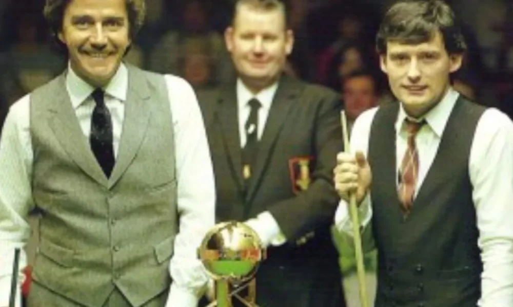 Cliff Thorburn and Jimmy White during the 1985/86 snooker season