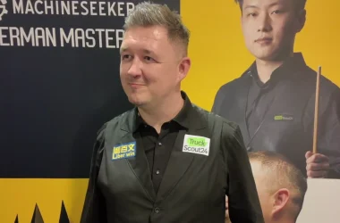 Kyren Wilson speaking at the German Masters