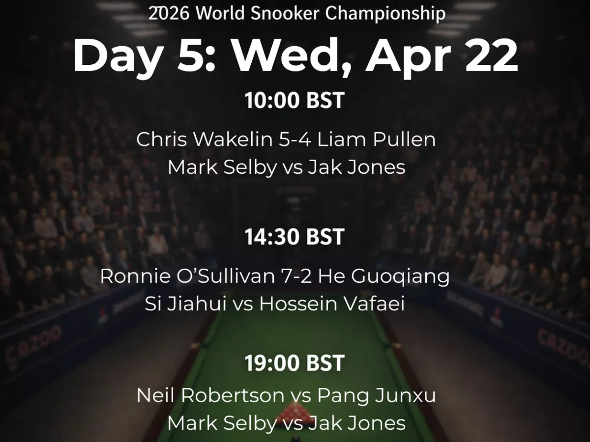 2026 World Snooker Championship day 5 schedule