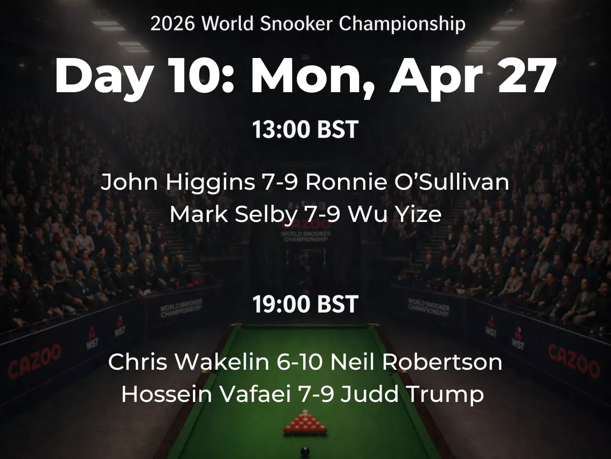 2026 World Snooker Championship day 10 schedule
