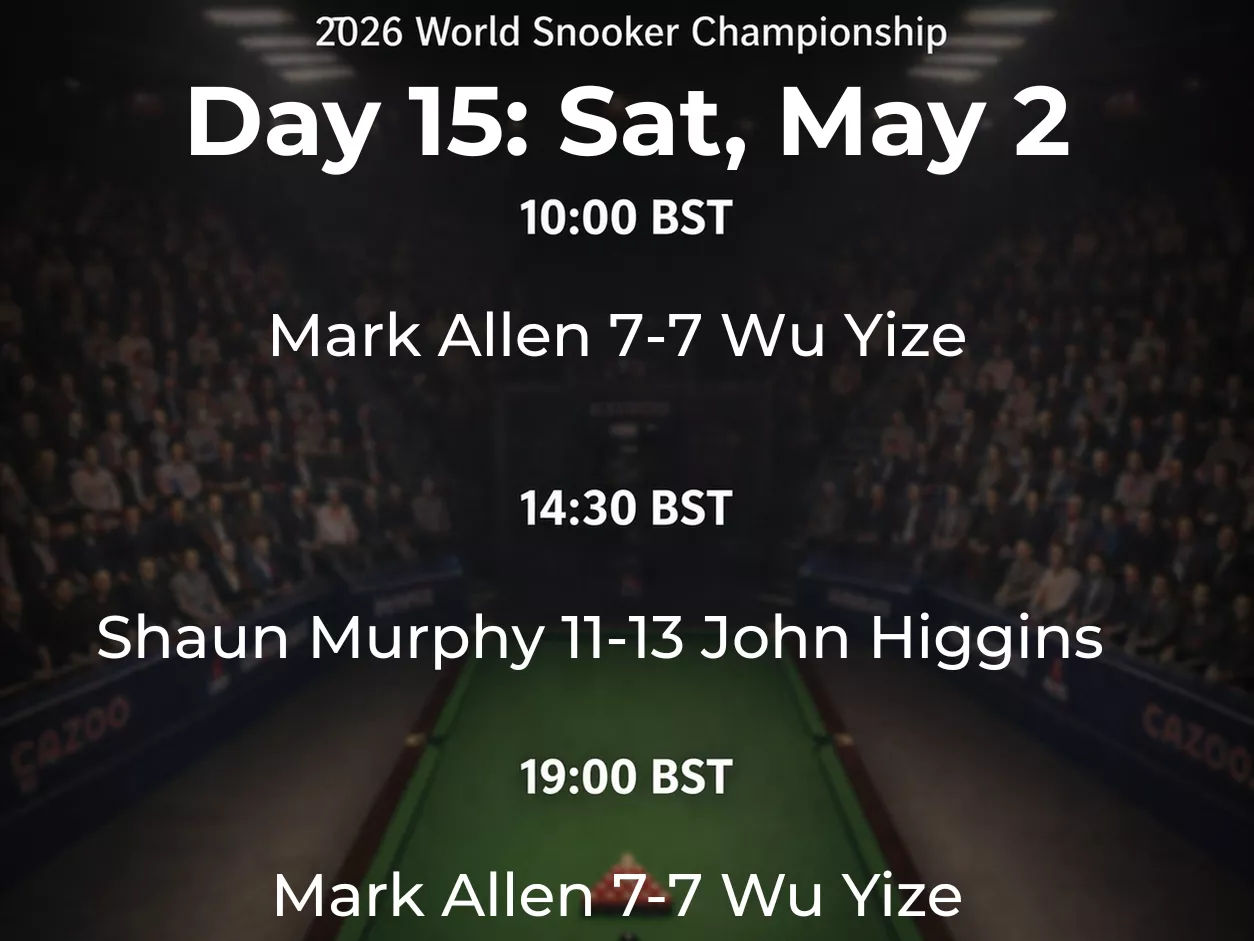 2026 World Snooker Championship day 15 schedule