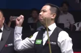 Xiao Guodong celebrates after making a 147 break
